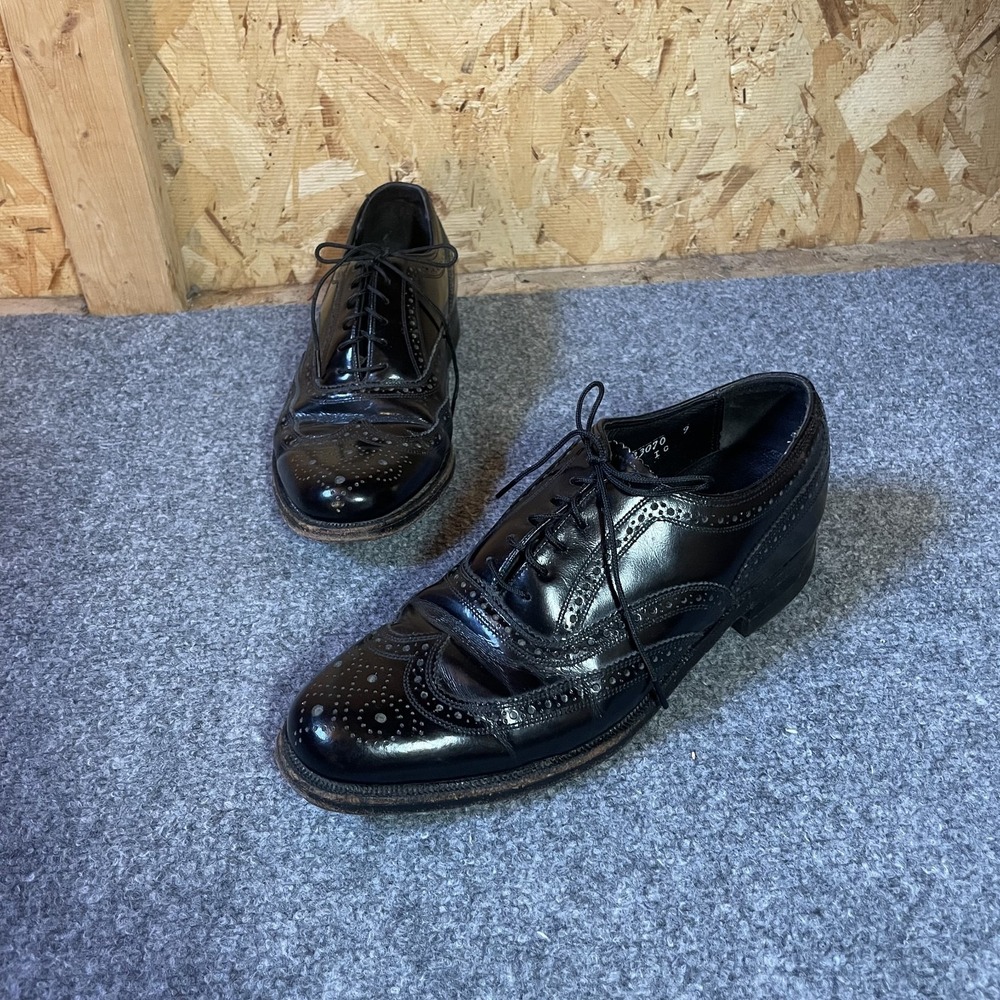 VTG 80s Oxford Dress Shoes Womens Sz 8 Black Florsheim Harvard Wingtip Brogue